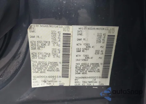 2012 Nissan Armada Sv z USA, uszkodzony, nr VIN 5N1AA0ND6CN609559